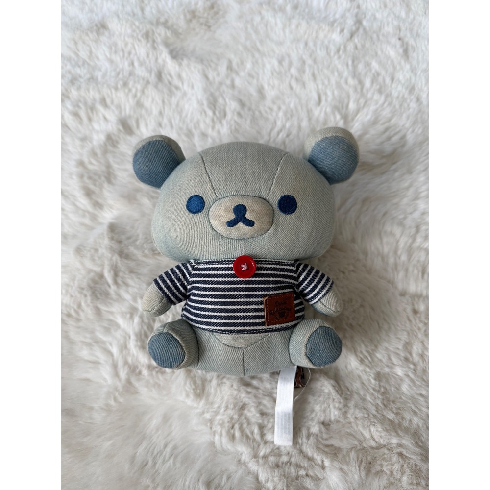 San-X Rilakkuma Plush 8.5" Blue Denim Striped Shirt Collectible Japanese